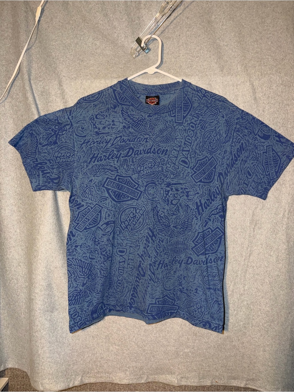 Harley-Davidson Blue Allover Logo Short Sleeve Tee - Picture 1 of 8